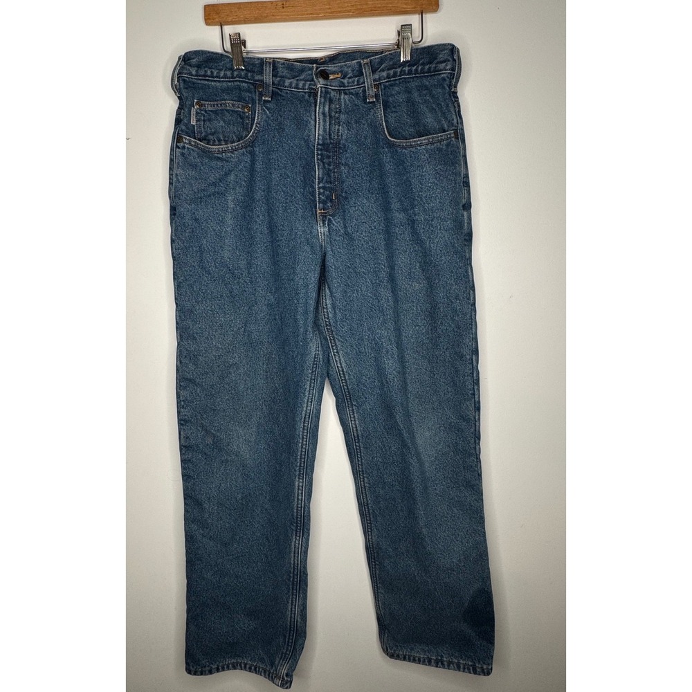 Carhartt B155 DST Fleece Lined Relaxed Fit Jeans Dark Stonewash Mens 35x30